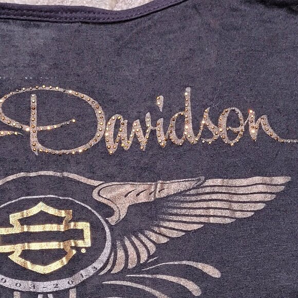 Harley-Davidson Black & Gold Embellished V-Neck Tee – Size XL - Picture 9 of 12